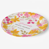 Chique geel roze bloemige waterverf bruids welkom papieren bordje (Gekanteld)