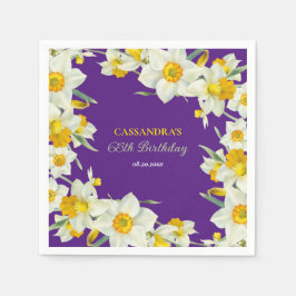 Chique Geel Wit Daffodil Bloemen Paarse Verjaardag Servet