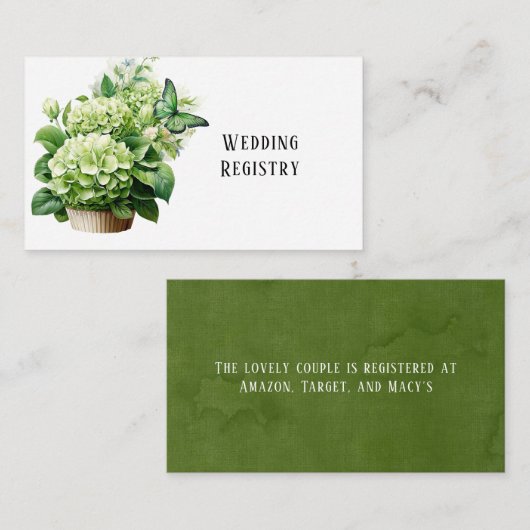 Chique Geen Hydrangea Vlinder Trouwregister Informatiekaartje (Voorkant / Achterkant)