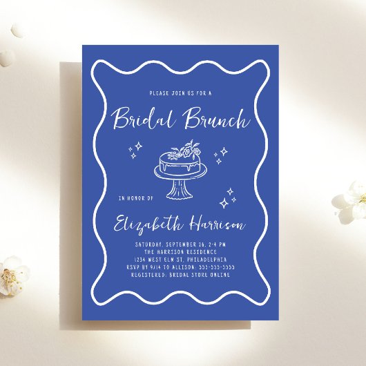 Chique gegolfde Franse blauwe bruidsbrunchborrel Kaart