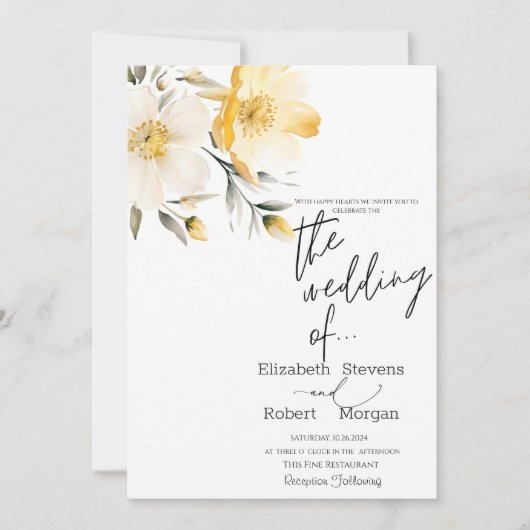 Chique gele bloemen bruiloft uitnodiging (Voorkant)
