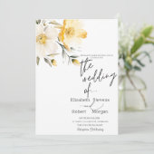 Chique gele bloemen bruiloft uitnodiging (Staand voorkant)