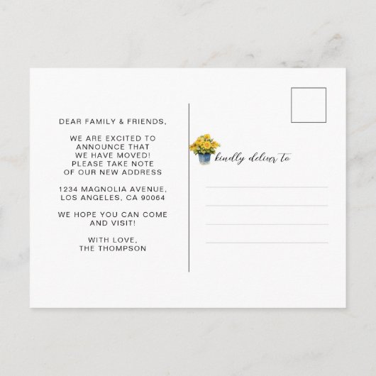 Chique gele bloemendeur Home Sweet Home Moving Aankondigingskaart (Achterkant)