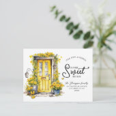 Chique gele bloemendeur Home Sweet Home Moving Aankondigingskaart (Staand voorkant)