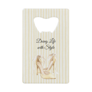 Chique Gele Hoge Hakken Strepen Verjaardag Creditkaart Flessenopener