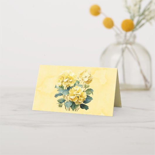 Chique gele hortensia vlinder bruiloft plaatskaartje (Achterkant)