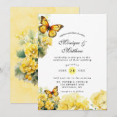 Chique gele hortensia vlinder bruiloft uitnodiging (Voorkant / Achterkant)