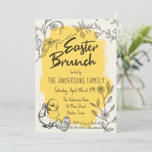 Chique gele paasbrunch kaart (Staand voorkant)