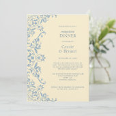 Chique gele vintage trouwreceptie diner kaart (Staand voorkant)