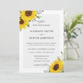 Chique gele zonnebloem bloemenbruiloft kaart (Staand voorkant)