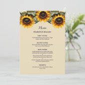  chique gele zonnebloemen bruiloft menu (Staand voorkant)
