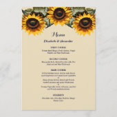 chique gele zonnebloemen bruiloft menu (Voorkant)