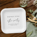 Chique gelukkig ooit na bruiloft receptie papieren bordje<br><div class="desc">Chique papieren borden voor uw huwelijksreceptie met "Happily Ever After Party" in een mix van elegante serif typografie en een stijlvol modern script,  uw voornamen en uw ontvangstdatum.</div>