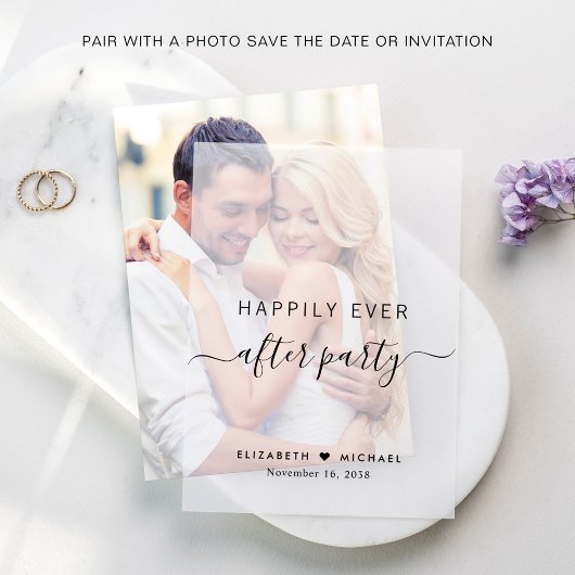 Chique gelukkig ooit na feest bruiloft receptie vellum uitnodigingen