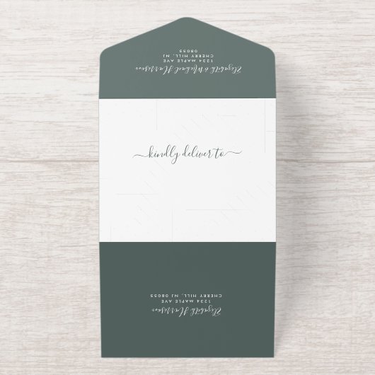 Chique gelukkig ooit na Sage Groene Bruiloft All In One Uitnodiging (Buiten)