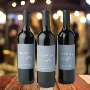 Chique gelukkig ooit na stoffige blauwe bruiloft wijn etiket