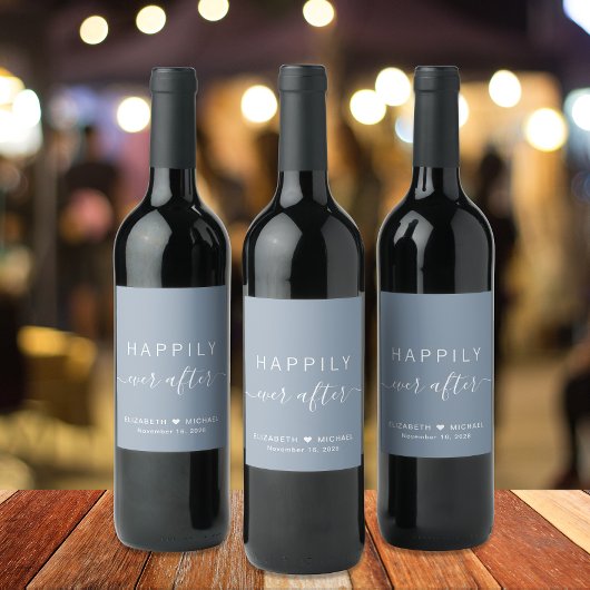 Chique gelukkig ooit na stoffige blauwe bruiloft wijn etiket