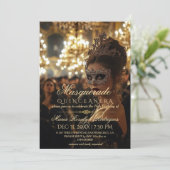 Chique gemaskerde gouden Quinceanera-foto Kaart (Staand voorkant)
