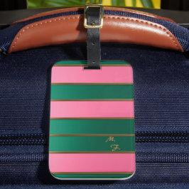 Chique gemerkte vette roze & groene, goud gestreep bagagelabel