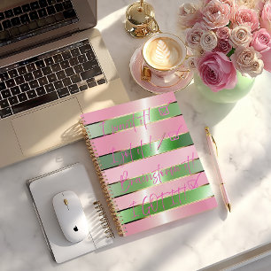 Chique gemotiveerde gestreepte roze en groene cita planner
