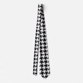 chique geometrisch zwart en wit houndstooth patroo stropdas (Achterkant)