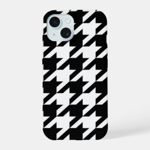 chique geometrisch zwart-wit houndstooth patroon iPhone 15 case