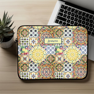 Chique geometrische mediterraanse oranje tegels mo laptop sleeve