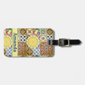 Chique geometrische mediterrane oranje tegels mono bagagelabel (Voorkant horizontaal)