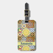 Chique geometrische mediterrane oranje tegels mono bagagelabel (Voorkant verticaal)