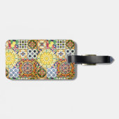 Chique geometrische mediterrane oranje tegels mono bagagelabel (Achterkant horizontaal)