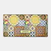 Chique geometrische mediterrane oranje tegels mono bureaumat (Voorkant)