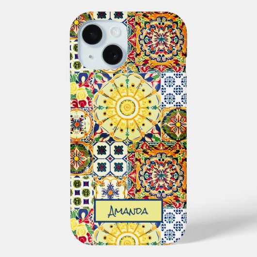 Chique geometrische mediterrane oranje tegels mono Case-Mate iPhone case (Achterkant)