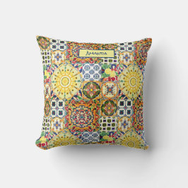 Chique geometrische mediterrane oranje tegels mono kussen