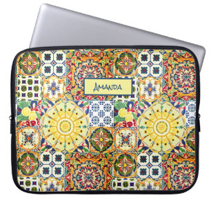 Chique geometrische mediterrane oranje tegels mono laptop sleeve