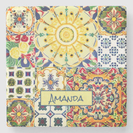 Chique geometrische mediterrane oranje tegels mono stenen onderzetter