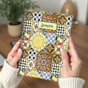 Chique Geometrische Oranje Mediterrane Tegels Mono Notitieboek