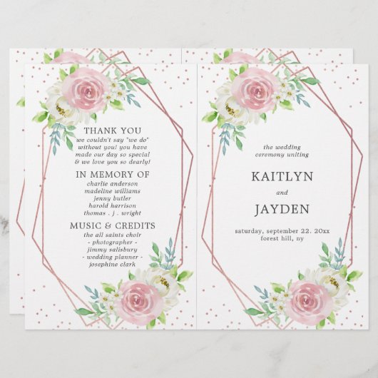 Chique geometrische roze gouden folie bloemige tro (Voorkant / Achterkant)