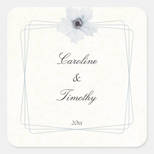 Chique geometrische Waterverf Anemone bloemenbruil Vierkante Sticker (Voorkant)