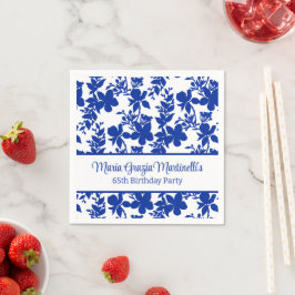 Chique gepersonaliseerd blauw azuurblauw bloemenpa servet