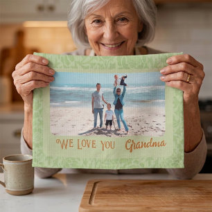 Chique gepersonaliseerd fototekst Oma cadeau Groen Theedoek