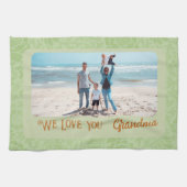 Chique gepersonaliseerd fototekst Oma cadeau Groen Theedoek (Horizontaal)