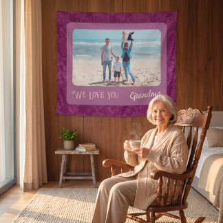 Chique gepersonaliseerd fototekst oma cadeau rood wandkleed