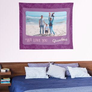 Chique gepersonaliseerd fototekst oma cadeau rood wandkleed