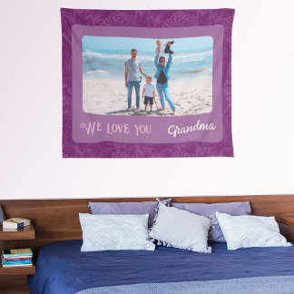 Chique gepersonaliseerd fototekst oma cadeau rood wandkleed