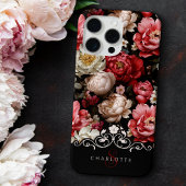 Chique gepersonaliseerde donkere pioen bloemenzwar Case-Mate iPhone case