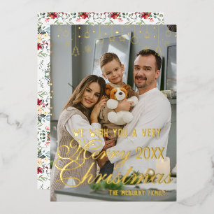 Chique Gepersonaliseerde Familiefoto Folie Feestdagenkaart