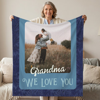 Chique gepersonaliseerde fototekst oma cadeau blau fleece deken