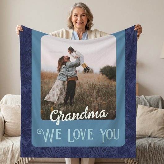 Chique gepersonaliseerde fototekst oma cadeau blau fleece deken