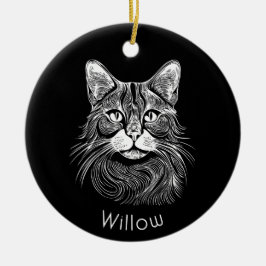 Chique gepersonaliseerde handgetekende zwart&wit  keramisch ornament