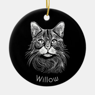 Chique gepersonaliseerde handgetekende zwart&wit keramisch ornament